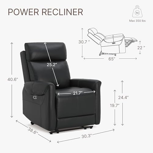 KISLOT Leather Power Recliner Chair Wall Hugger Sofa with USB Charging Ports Electric Reclining RV Furniture for Living Room KISLOT