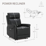 KISLOT Leather Power Recliner Chair Wall Hugger Sofa with USB Charging Ports Electric Reclining RV Furniture for Living Room KISLOT