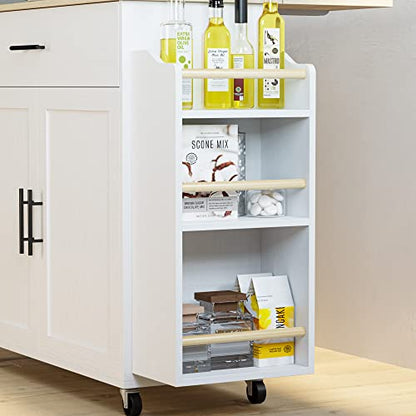 Rolling Kitchen Island with Drop Leaf and Storage by IRONCK, White - WoodArtSupply