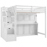 VilroCaz Full XL Size Loft Bed with Full Size Murphy Bed and Desk, Multi-Functional Solid Wood Loft Bed Frame with Storage Staircase and Light Strip, Maximize Space VilroCaz