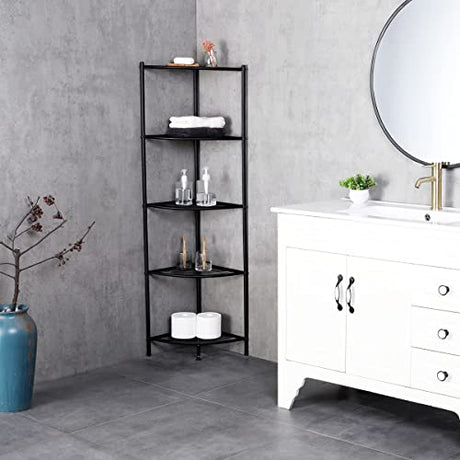 Kimzda 5-Tier Corner Shelf Stand Metal Wire Corner Shelving Display Unit Storage Furniture Multipurpose Space Saving Storage Rack for Living Room, Office, Kitchen, Black KIMZDA