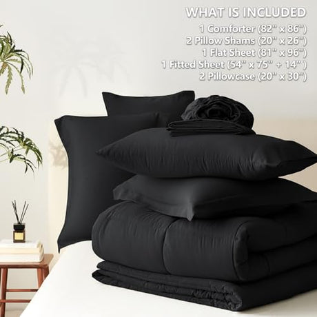 CozyLux Full Size Comforter Sets Black - 7 Pieces Bed in a Bag Full, Oeko-Tex Certified Bed Set, All Season Soft Bedding Set with Down Alternative Comforter, Sheets, Pillowcases & Pillow Shams CozyLux