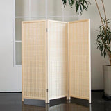 Loomveil 3 Panel Short Room Divider Folding Screen,47 inch Bamboo Panel Divider for Home Partition,Beige Loomveil