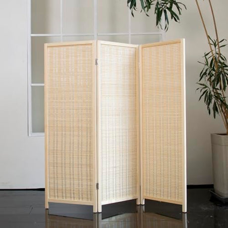 Loomveil 3 Panel Short Room Divider Folding Screen,47 inch Bamboo Panel Divider for Home Partition,Beige Loomveil