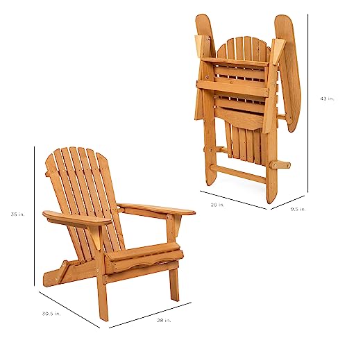 Best Choice Products Folding Adirondack Chair Outdoor Wooden Accent Furniture Fire Pit Lounge Chairs for Yard, Garden, Patio w/ 350lb Weight Capacity - Natural