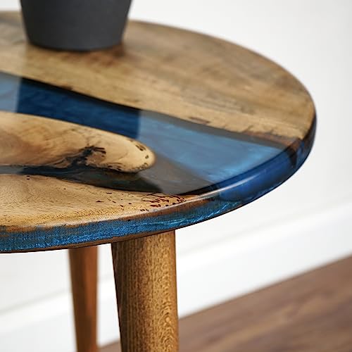 20" Resin Walnut Round Side Table | Epoxy End Table | Coffee Table | Mid Century Modern Resin Walnut | Living Room Furniture | Blue Color Ultimate Premium Products