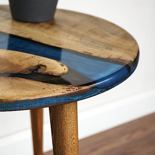20" Resin Walnut Round Side Table | Epoxy End Table | Coffee Table | Mid Century Modern Resin Walnut | Living Room Furniture | Blue Color