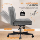 COMHOMA Cross Legged Office Chair with Wheels Armless-Office Desk Chair, Modern Vanity Computer Task Chairs for Home Bedroom, Comfortable Wide Seat for Lower Back Pain Relief, Soft Velvet, Gray COMHOMA