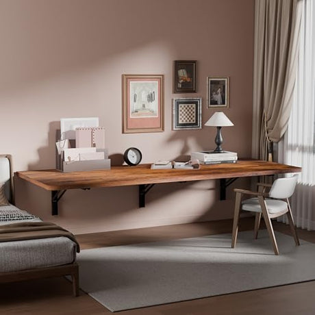 IAE 48" x 22" Floating Foldable Desk,Wall-Mounted Folding Computer Table with Engineered Wood,Study Table with Shelf Brackets,Fold Down Shelf,Fold Computer Desk for Small Spaces,Holds 500 lb,Rustic IAE