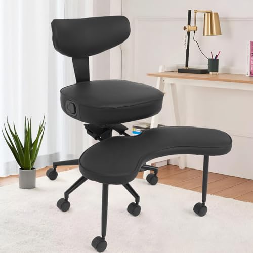 ELECWISH Meditation Chair, ADHD Chair for Adults with Wing Back Support, Criss Cross Kneeling Yoga Desk Office Use with Wheels, Height Adjustable seat and Leg Rest, Black ELECWISH