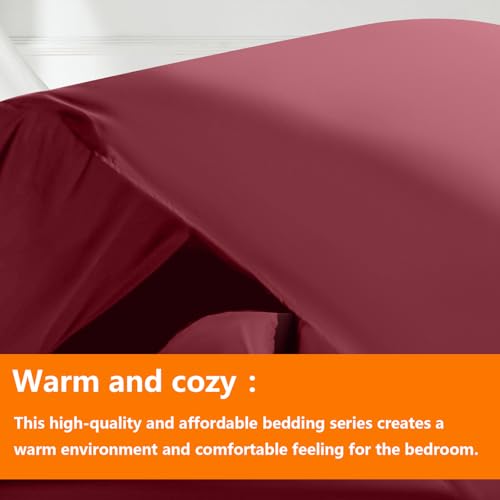 TAIMIT Burgandy Twin Size Comforter Set - 5 Pieces, Bed in a Bag Bedding Sets with All Season Soft Quilted Warm Fluffy Reversible Comforter,Flat Sheet,Fitted Sheet,1 Pillow Shams,1 Pillowcases TAIMIT