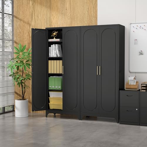 SteeLoong Kitchen Pantry Cabinet,75 Inch Black Metal Storage Cabinet with Door and Adjustable, Tall Pantry Cabinets for Kitchen Storage,Cupboard for Living Room,Dining Room and Bathroom SteeLoong