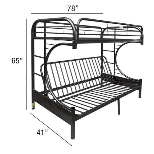 Pemberly Row Twin-Over-Full Futon Metal Bunk Bed, 65" H x 78" W x 41" D, Black Finish, Durable Metal Frame with Built-in Side Ladders, Full-Length Guard Rails, Convertible for Bedroom or Kids' Room Pemberly Row