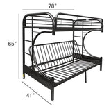 Pemberly Row Twin-Over-Full Futon Metal Bunk Bed, 65" H x 78" W x 41" D, Black Finish, Durable Metal Frame with Built-in Side Ladders, Full-Length Guard Rails, Convertible for Bedroom or Kids' Room Pemberly Row