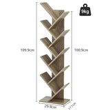 Hoctieon 10 Tier Tree Bookshelf, 10 Shelf Bookcase, Free Standing Tree Bookcase, Display Floor Standing Shelf for Books, Book Organizer Shelves for Home Office, Living Room, Bedroom, Greige Hoctieon