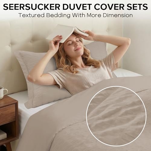 Cozyide Linen Twin Duvet Cover, 2 Pieces Bedding Duvet Covers, Soft Breathable Seersucker Duvet Cover Set with Zipper Closure and Corner Ties (1 Duvet Cover 68"x90" + 1 Pillow Sham 20"x26") Cozyide
