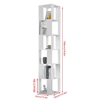 Saadiya 6-Tier 360° Rotating White Floor Standing Bookshelf for Small Spaces - WoodArtSupply