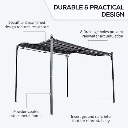 Outsunny 10' x 10' Steel Outdoor Pergola Gazebo, Patio Canopy with Weather-Resistant Fabric and Drainage Holes for Backyard, Deck, Garden, Gray - WoodArtSupply