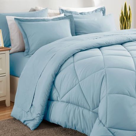 CozyLux King Size Comforter Set Light Blue - 7 Pieces Bed in a Bag King, Luxury Soft Bed Set for All Seasons, Bedding Set with Down Alternative Comforter, Sheets, Pillowcases & Shams CozyLux
