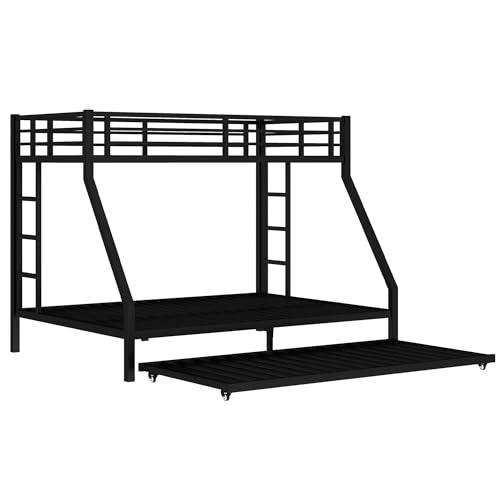 Bellemave Metal Twin XL Over Queen Bunk Beds with Trundle,Heavy Duty Bunk beds Frame for Adults,Kids,Teens,Space-Saving,Black Bellemave