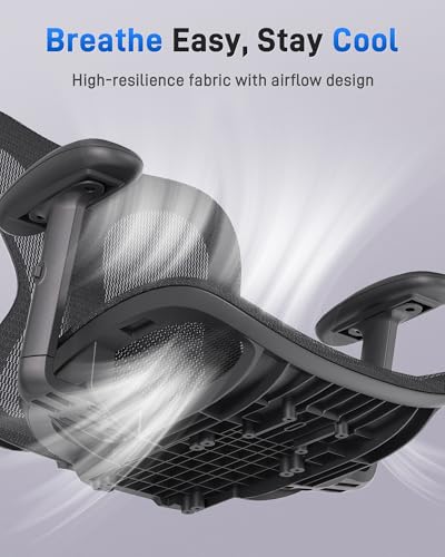 amseatec Ergonomic Office Desk Chair, Comfortable Computer Gaming Chair, Breathable Mesh Back & Seat, Adjustable Armrest & Headrest, Lumbar Support, Butterfly Design for Home Office (Black) amseatec