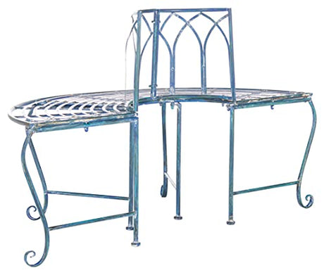 SAFAVIEH PAT5018C Outdoor Collection Abia Antique Blue Wrought Iron 50-inch Tree Bench SAFAVIEH