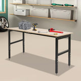 Sootvp 72" L X 25" W Adjustable Workbench, 28-39.5" Adjustable Height & 3000 LBS Load Capacity, Oak Wood Heavy-Duty Work Table Garage Worktable with Power Strip and Wheels for Studio, Workshop Sootvp