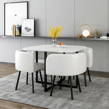 Square Dining Table Set for 4, 39" Small Conference Tables Set, Faux Marble Negotiation Table with Strong Metal Frame and 4 White PU Leather Upholstered Chairs, for Meeting Room, Office, Apartment AMHDDT
