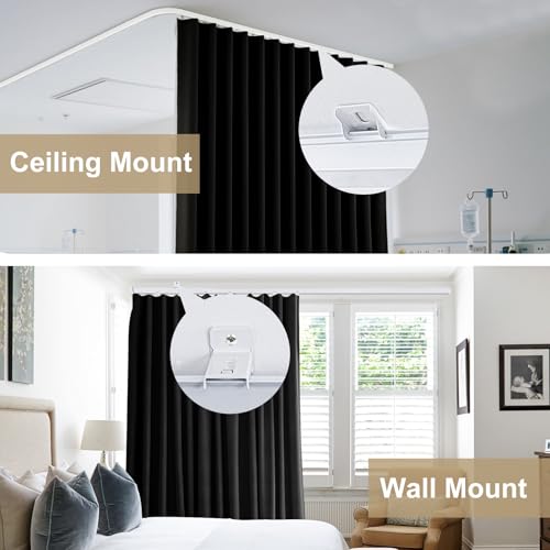 Room Divider Curtains Ceiling Track Sets Blackout Curtain Flexible Bendable Tracks for Patio Sliding Glass Door Bedroom Privacy Partition Separator, 1 Panel Black Drape and White Rail, W72 x L72 in Curtainsart