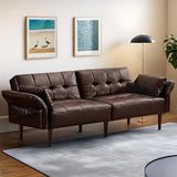 HALLYBEE 85” Futon Sofa Bed, Sleeper Sofa, Small Couch with Storage Adjustable Armrests Pillows, Faux Leather Loveseat, Mid Century Modern Couches for Living Room, Bedroom, Apartment, Coffee Brown HALLYBEE