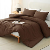 CozyLux Full Size Comforter Set Brown, 3 Pieces Solid Breathable Quilted Style Bedding Sets, Luxury Fluffy Soft Bed Set with Down Alternative Comforter for All Season (1 Comforter & 2 Pillowcases) CozyLux