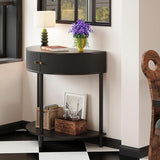 Trironsun Fluted Half Moon Console Table 2 Tier Narrow Entryway Table with Storage for Small Space Modern Wood Sofa Table with Doors and Gold Knobs Boho Home Decor Trironsun