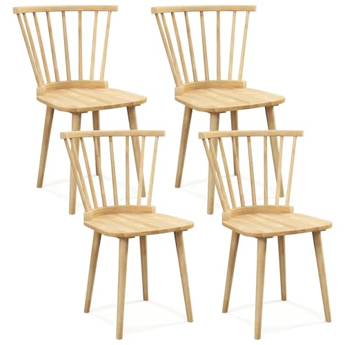 GOFLAME Windsor Dining Chairs Set of 4, Solid Wood Kitchen Chairs with Ergonomic Spindle Back, 400 LBS Weight Capacity, Farmhouse Armless Side Chairs for Dining Room, Living Room, Natural - WoodArtSupply