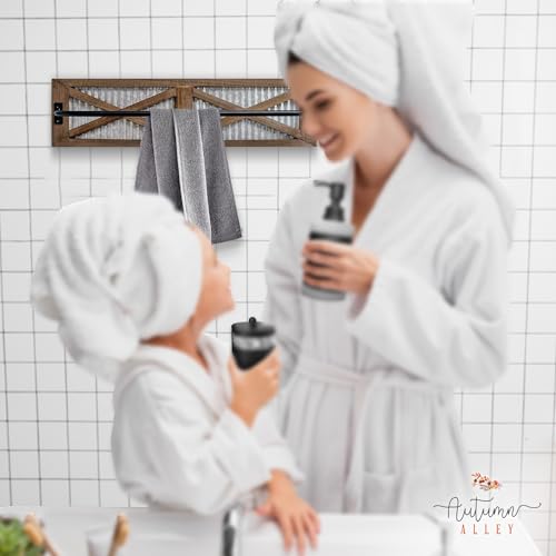 Autumn Alley Farmhouse Rustic Towel Rack Holder - Wood Towel Rack - 24" - Farmhouse Towel Holder for Rustic Bathroom and Farmhouse Kitchen Style Décor - Wall Mounted, Rustic Towel Bar Autumn Alley