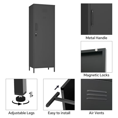 MIOCASA Metal Storage Locker with Digital Lock Steel File Cabinet with 3 Shelves 59.06-inch high for School, Bedroom, Home Office, Gym and Changing Room (Black) MIOCASA