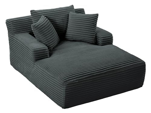 49.2" Full Foam Oversized Chaise Lounge Chair Cozy Cloud Couch , Modern Plush Corduroy Upholstered Sleeper Sofa Daybed with 3 Throw Pillows and Wide Armrest for Living Room , No Assembly Required Eafurn