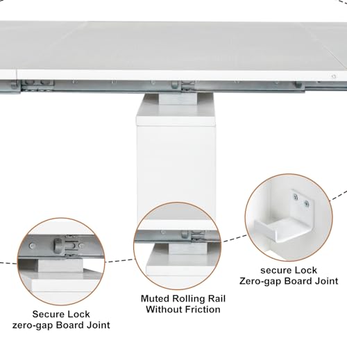 Extendable Console Table, Mid Century Modern Expandable Dining Table with Extension Leaves Holder, 20" to 118" Rectangular Dinner Table for Kitchen, Living Room (White) CWKISS