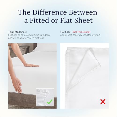 California Design Den Twin Fitted Sheet White, 100% Cotton 400 Thread Count Sateen, No Pop-Off Elastic, Soft & Durable (Twin, White) California Design Den