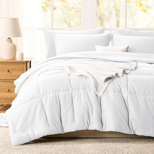 CozyLux Full Size Comforter Sets White - 7 Pieces Bed in a Bag Full, Oeko-Tex Certified Bed Set, All Season Soft Bedding Set with Down Alternative Comforter, Sheets, Pillowcases & Pillow Shams CozyLux