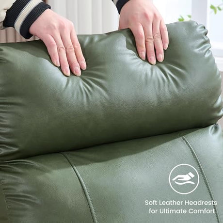 HOMYKA Swivel Rocker Recliner Chair, Manual Faux Leather Recliner, Glider Rocking Recliners 360°Swivel Nursery Reclining Chairs with Adjustable Headrest Highback for Living Room, Dark Green HOMYKA