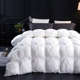 Three Geese Oversized King Size Pinch Pleat Duck Feather Down Fiber Comforter - All-Season Down Duvet Insert Fluffy Baffle Box Design with 8 Corner Loops for Warmth and Softness. Three Geese