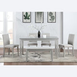 Ball & Cast 6 Piece Dining Table Set,Kitchen Table Set for 6 W/ 58.5" Rectangular Wooden Dining Table,Living Room Furniture W/ 4 Upholstered Chairs & 1 Bench,for Dining Room,Kitchen,Silver Grey Ball & Cast