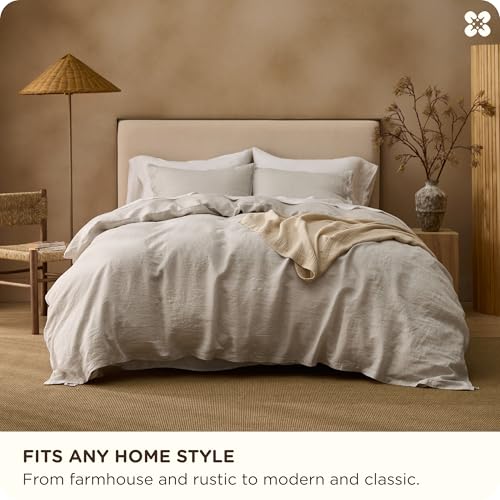 Bedsure 100% Linen Duvet Cover King Size, Washed 170 GMS European Flax-Linen, Soft 3pcs Bedding Set with Button Closure for Farmhouse, Natural Texture, Breathable for Hot Sleeper, Linen, King Bedsure