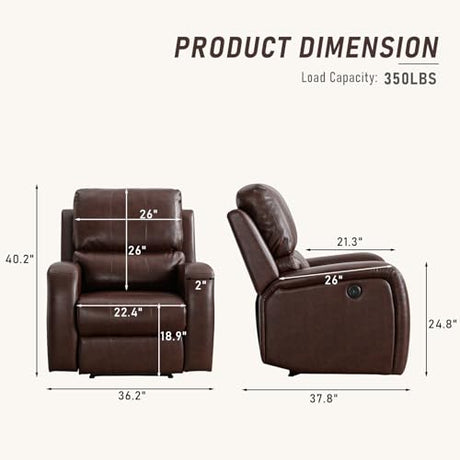 HAOMARKETS Electric Recliner Chair, Soft PU Leather Power Recliners with Padded Backrest, Single Overstuffed Heavy Duty Reclining Sofa for Living Room Bedroom, Brown HAOMARKETS