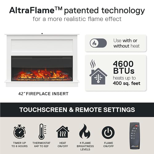 Andehomy 51" Farmhouse Electric Fireplace TV Stand with Mantel, 42" Insert Electric Fireplace Heater with Remote Control, Adjustable 3D Flame Effect, White Andehomy