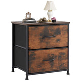 DUMOS Nightstand Small Dresser with 2 Fabric Drawers Side Bedroom End Table Kids Bedside Storage Furniture for 20 inch Tall Night Stand for Closet, Entryway, College Dorm, Rustic Brown DUMOS