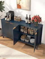 SAHISTCT 58" Modern Fluted Sideboard Buffet Cabinet with Storage, Modern Credenza with Arched Doors, Coffee Bar Table, Wood Media TV Console Table Credenza for Living Room Hallway Entryway (Blue) SAHISTCT
