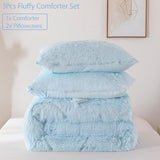 BYHOFMLY Light Blue Fluffy Girls Comforter Set Twin Size 3 Pieces Faux Fur Plush Shaggy Bedding Set for Teen Girls Soft Warm Furry Velvet Kids Bed Sets (Light Blue, Twin) BYHOFMLY