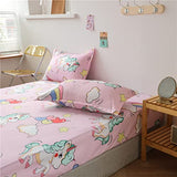 Girls Unicorn Fitted Sheet King Cute Dreamy Horse Bed Sheet Set for Kids Children Bedroom Decor Cartoon Magical Animal Bedding Set Girly Fantasy Unicorn Rainbow Bed Cover (Flat Sheet Not Included) Feelyou
