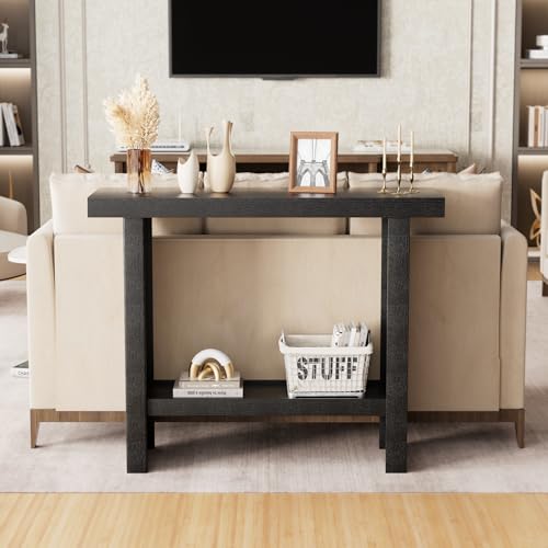 LIFECHOVY Modern Console Tables with Storage, Narrow Entryway Table for Hallway, Behind The Couch Sofa, Entrance Table with Shelves for Living Room, Foyer, Black LIFECHOVY